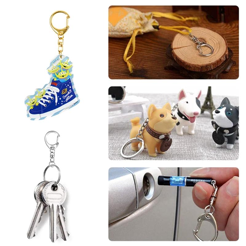 Split for Key Ring with Chain and Jump Rings Gold/Silver Metal Split for Key Chain Ring Parts with Open Jump Ring and Co
