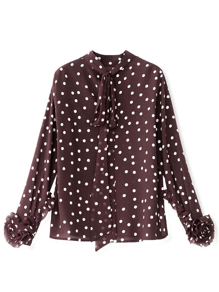 Elegant French Polka Dot Chiffon Bow Shirt - Early Spring Style
