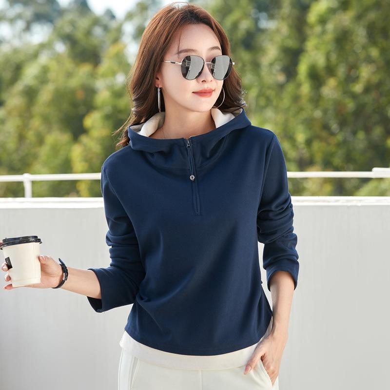 Zipper Hooded Sweatshirt for Women New Fashion Versatile Long Sleeve T-Shirt Top Korean Style Trendy Jacket 3XL синий 1790₽