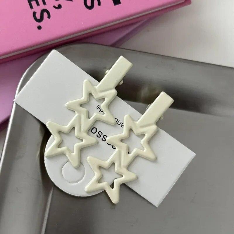 2pcs Sweet Cute Star Hair Side Clip Broken Hair Fixed Clip Bangs Clip Colorful Metal Pentagram Duckbill Clip Hair Accessories
