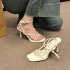 Women's fashion sandals square head fine heel ankle buckle strap open toe high heels soft bottom temperament strap Roman shoes