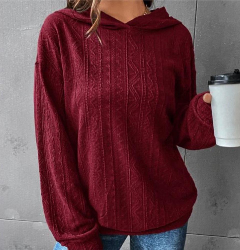 Winter Fashion Hooded Loose Fitting Pullover, Long Sleeved Top For Women