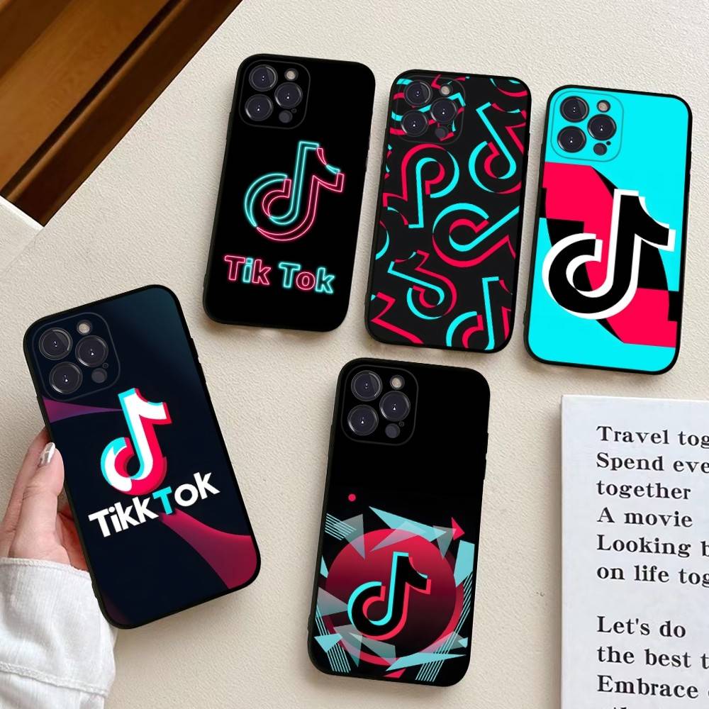 T-TikTok-K For Iphone 17 16 15 11 13 14 Pro Max Plus 12 Mini Black Shell Cover Phone Case