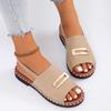 Women's European & American Flat Sandals with Elastic Fabric Band and Metal Accents, Plus Size, Beach-Ready.