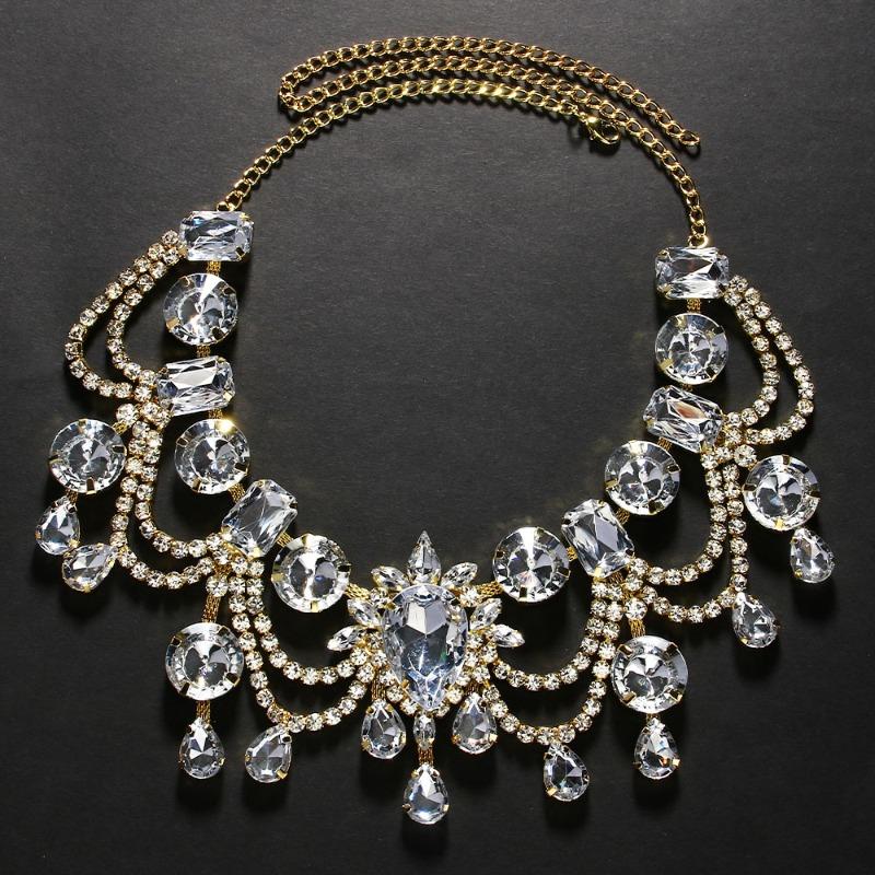 

Ожерелье с бахромой в виде капли воды, личность, преувеличенная цепочка на ключицу со стразами, банкетные аксессуары, женское ожерелье Silver Plated