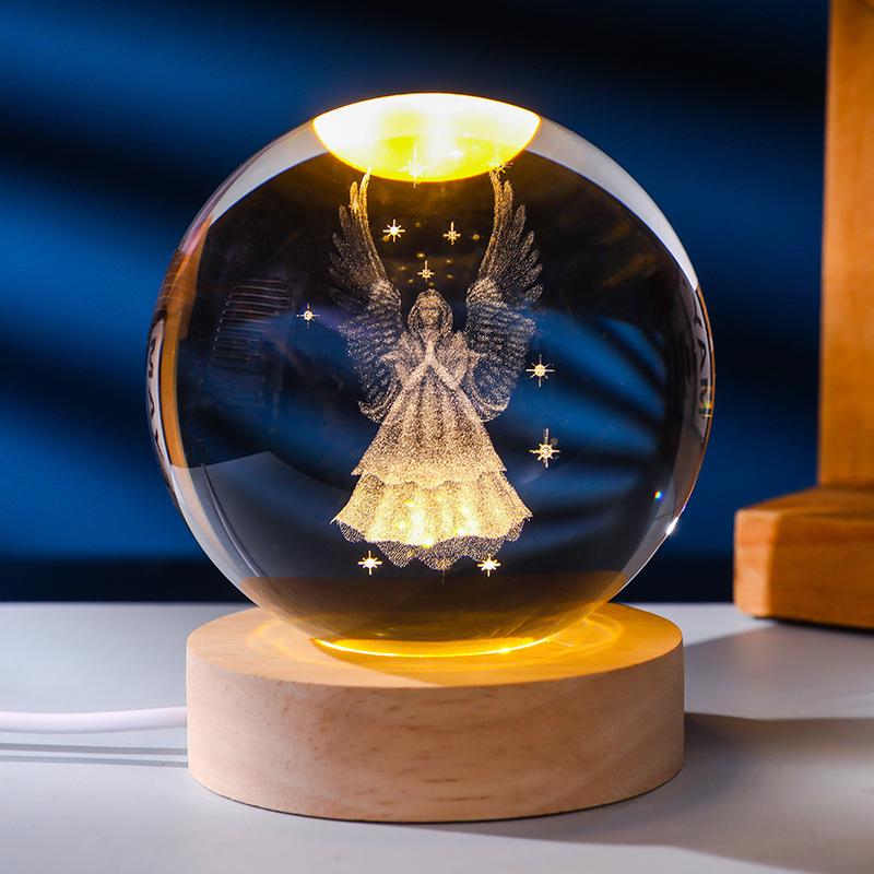 3D Crystal Ball Night Light with Wood Base - Artistic Ornament & Creative Gift for Couples and Classmates