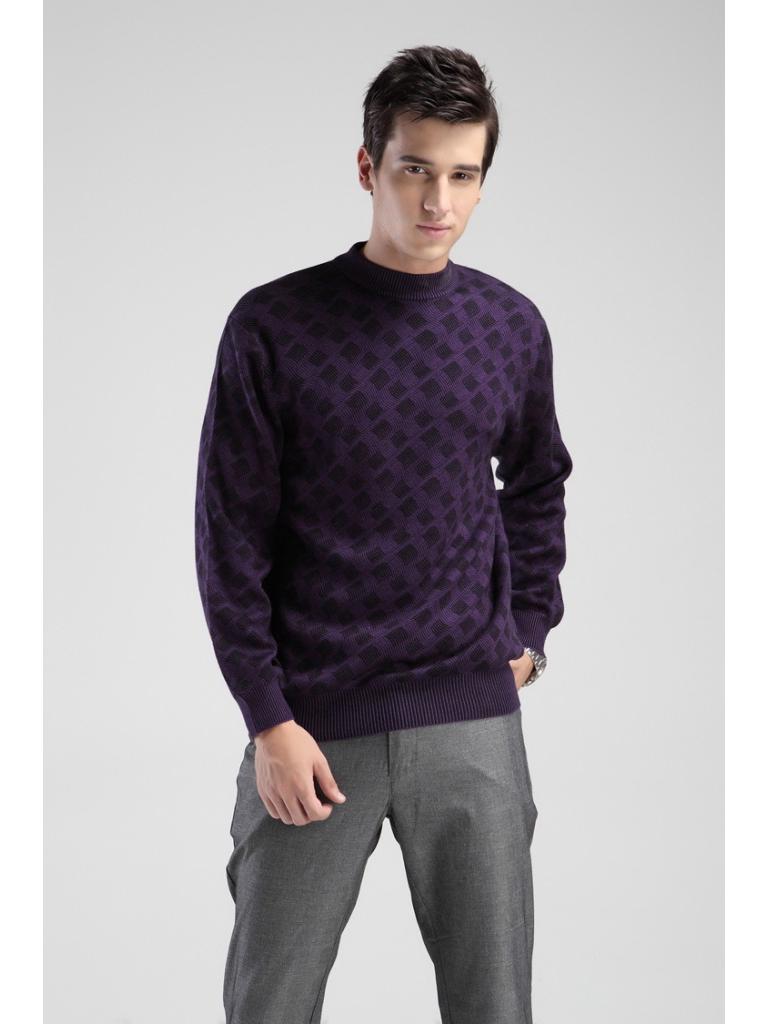 Brand Men's Autumn Round Neck Plaid Wool Sweater - Soft, Comfortable, Fashionable Pullover