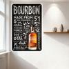 Bourbon Metal Tin Sign Chalkboard Style with Vintage Illustration & Text for Bar Restaurant Man Cave Home Decor
