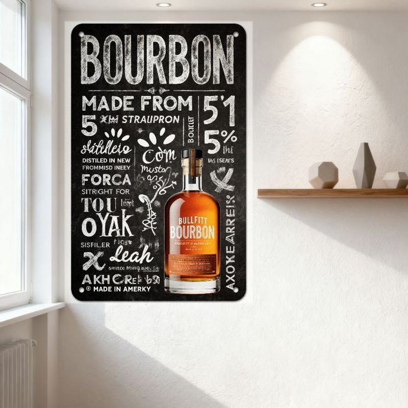 Bourbon Metal Tin Sign Chalkboard Style with Vintage Illustration & Text for Bar Restaurant Man Cave Home Decor
