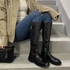 Vasket Kuskinn~ Ekte Skinn Svarte Retro Støvler Allsidige Grov Hæl Ridestøvler Dame Støvler Høye Støvler