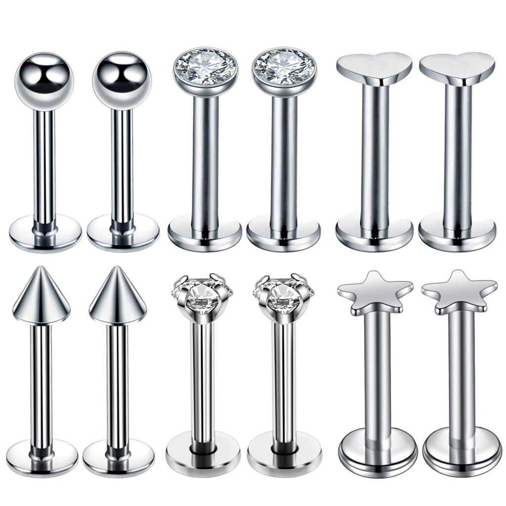 12PC Crystal Labret Piercing Set 16G Heart Tragus Piercing Earring Lot Conch Piercing Set Lip Labret Stud Pack Lobe Earring Bulk