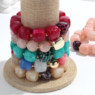 Colorful Acrylic Chunky Irregular Square Beaded Bracelet for Women Trendy Imitation Stone Resin Bracelets Fashion Jewelry Gifts