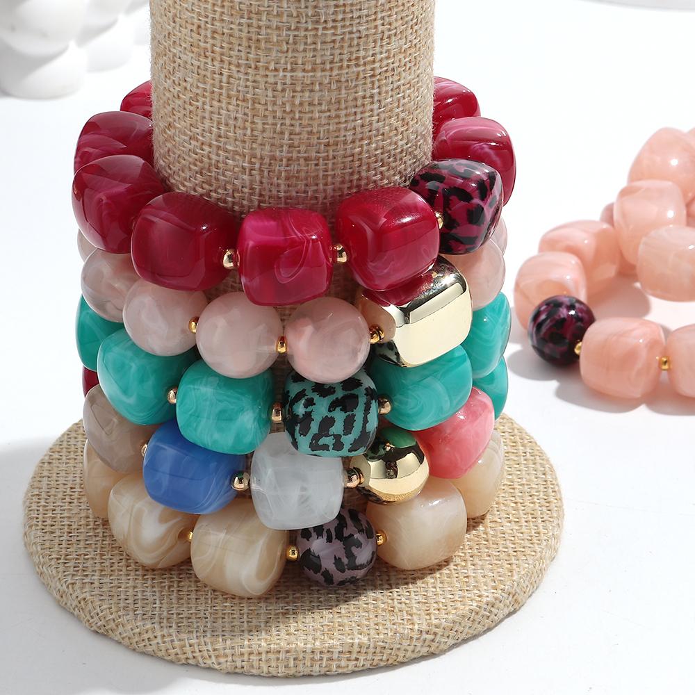 Colorful Acrylic Chunky Irregular Square Beaded Bracelet for Women Trendy Imitation Stone Resin Bracelets Fashion Jewelry Gifts