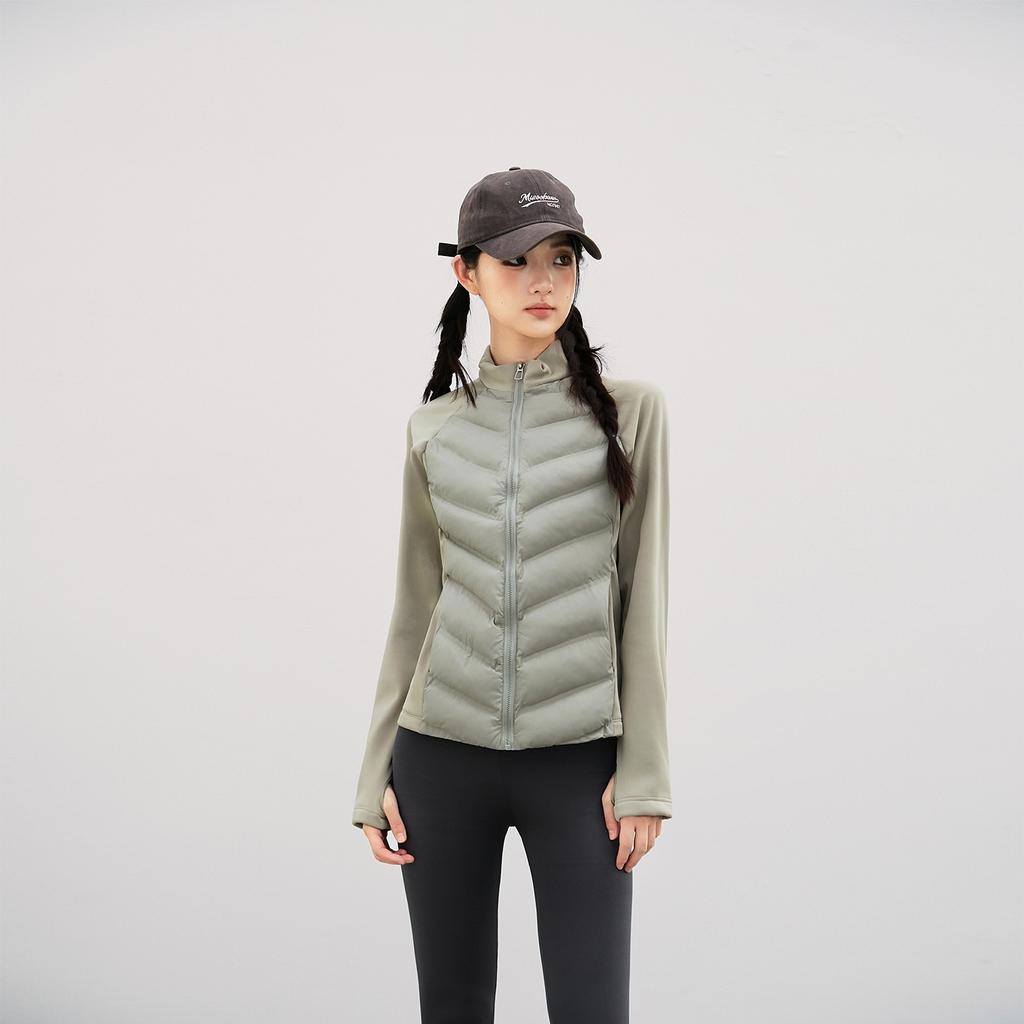Women's new slim-fitting light sports jacket stand-up collar cotton-padded coat autumn and winter ribs running warm cotton-padded coat black