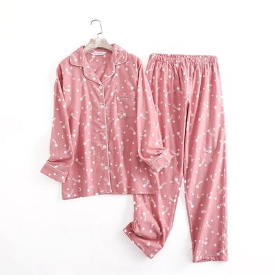 Pyjama en coton à manches longues pour femme, ensemble simple, imprimé, ample, pour l'automne et l'hiver
