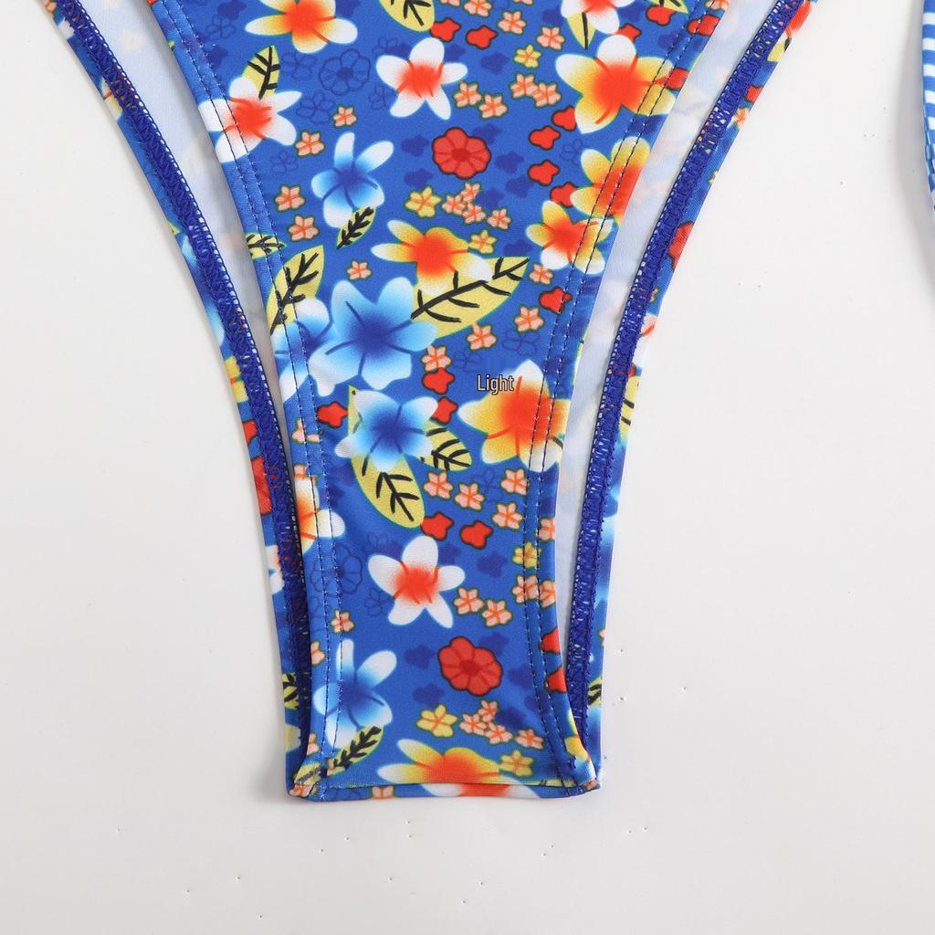 2025 New Multi-Color Print Backless Lace-Up Sexy Split Bikini Swimsuit for Women