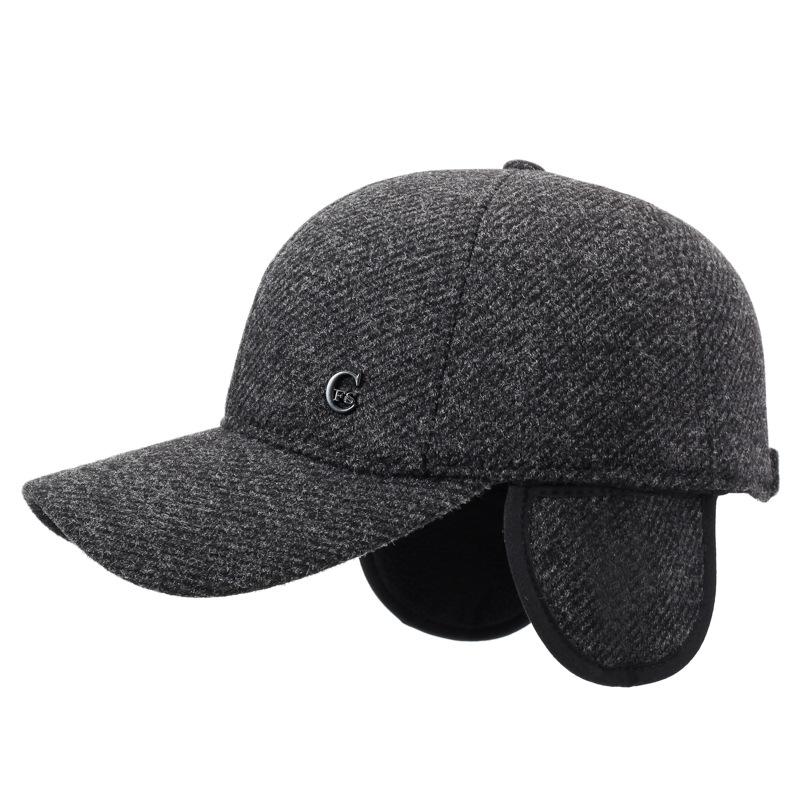 Vinter Herre Lue Ull Tykk Varm Bomullslue Middelaldrende Utendørs Vindtett Ørebeskyttelse Baseballcaps