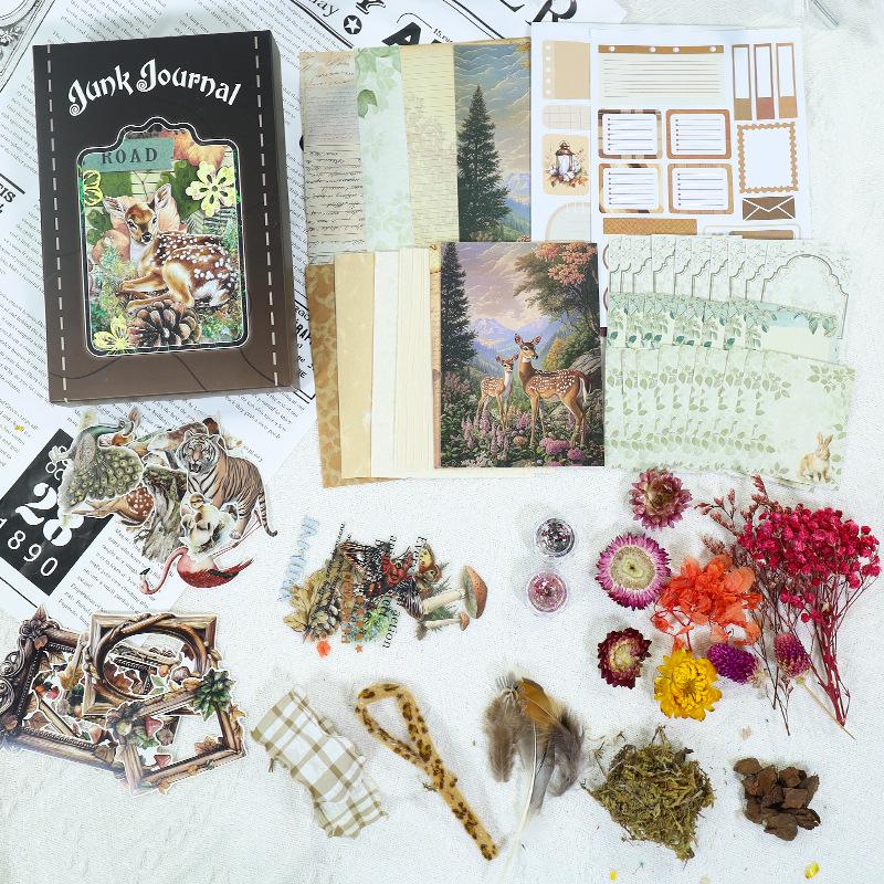 Retro Art Sticker Set: Dried Flower Journal Paper with Creative Cross-Border Designs