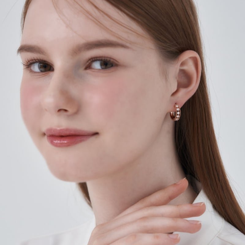 CRANNE 14K Square Stone One-Touch Ring Earrings C24EGP207