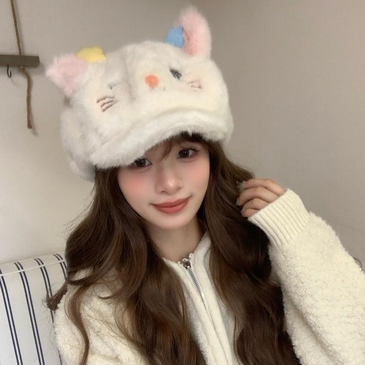 2025 new cute kitten plush hat women's season plush to keep warm and cold, showing the face small ear protector Lei Feng hat