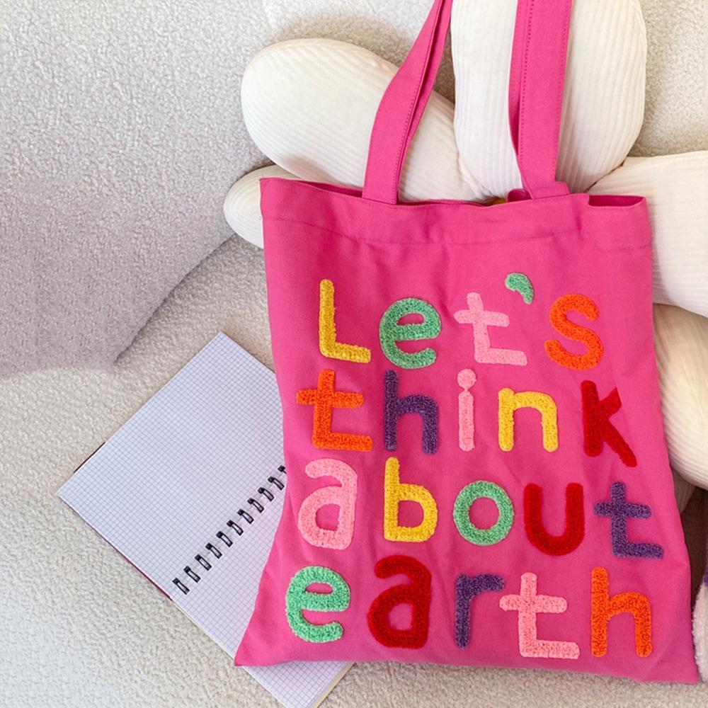 Colorful Letter Canvas Shopping Bag with Inner Bag Graphic Shoulder Bags INS Tote Bags  Outdoor