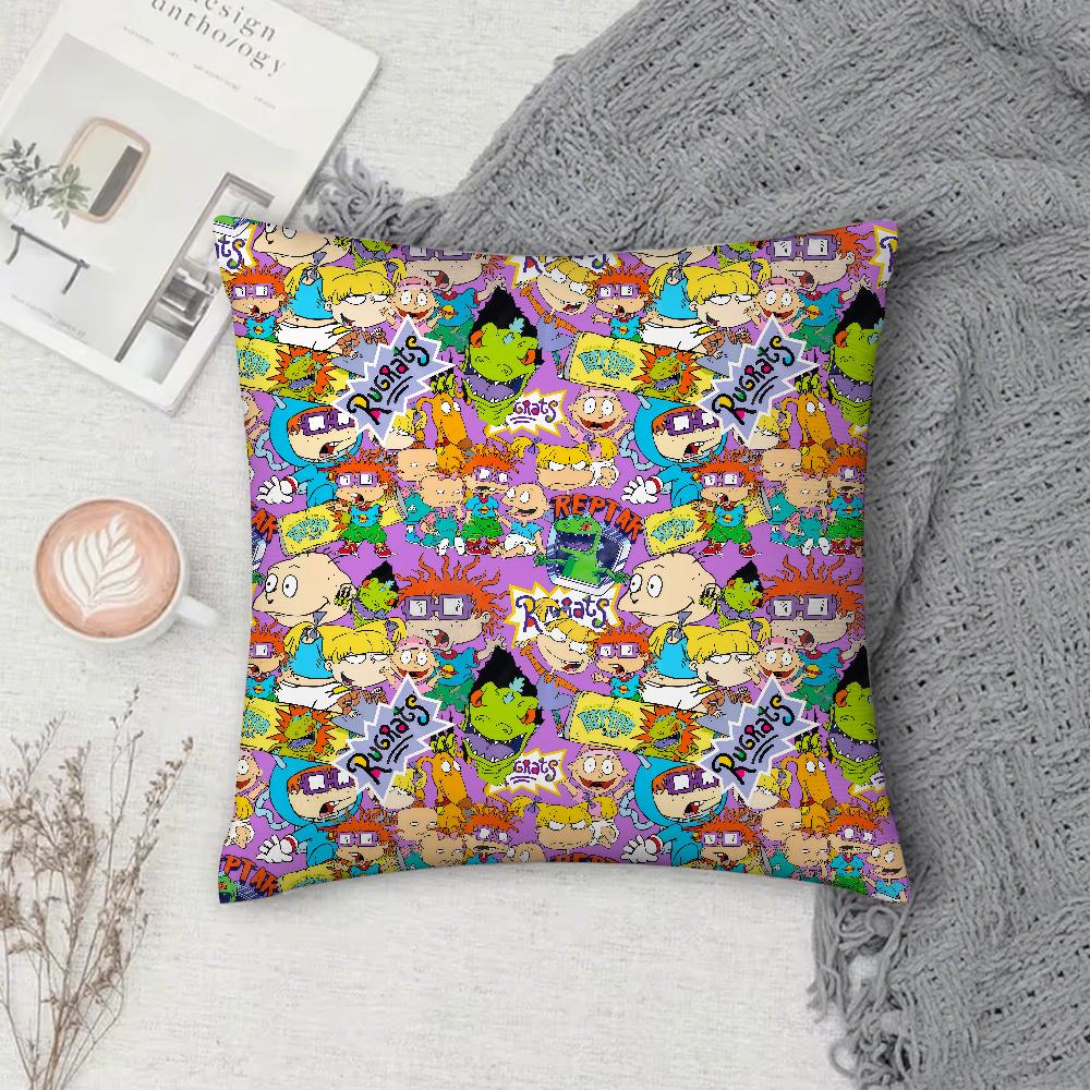 Cartoon R-Rugrats Pillow Case Square Double-Sided Printing Sofa Cushion Cover Pillowcase Bedroom Bedside