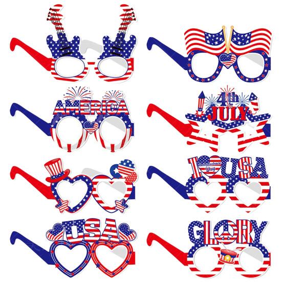 

8 Pcs 4th of July Glasses American Flag Patriotic Party Eyeglasses Red Blue White Eyewear for Memorial Day Independence Day Photo Booth Party 8pcs