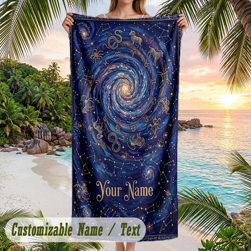 Cosmic Tree Dreamscape Theme Quick Dry Beach Towel Custom Name Text Print Large Sand Resistant Towel Beach Vacation