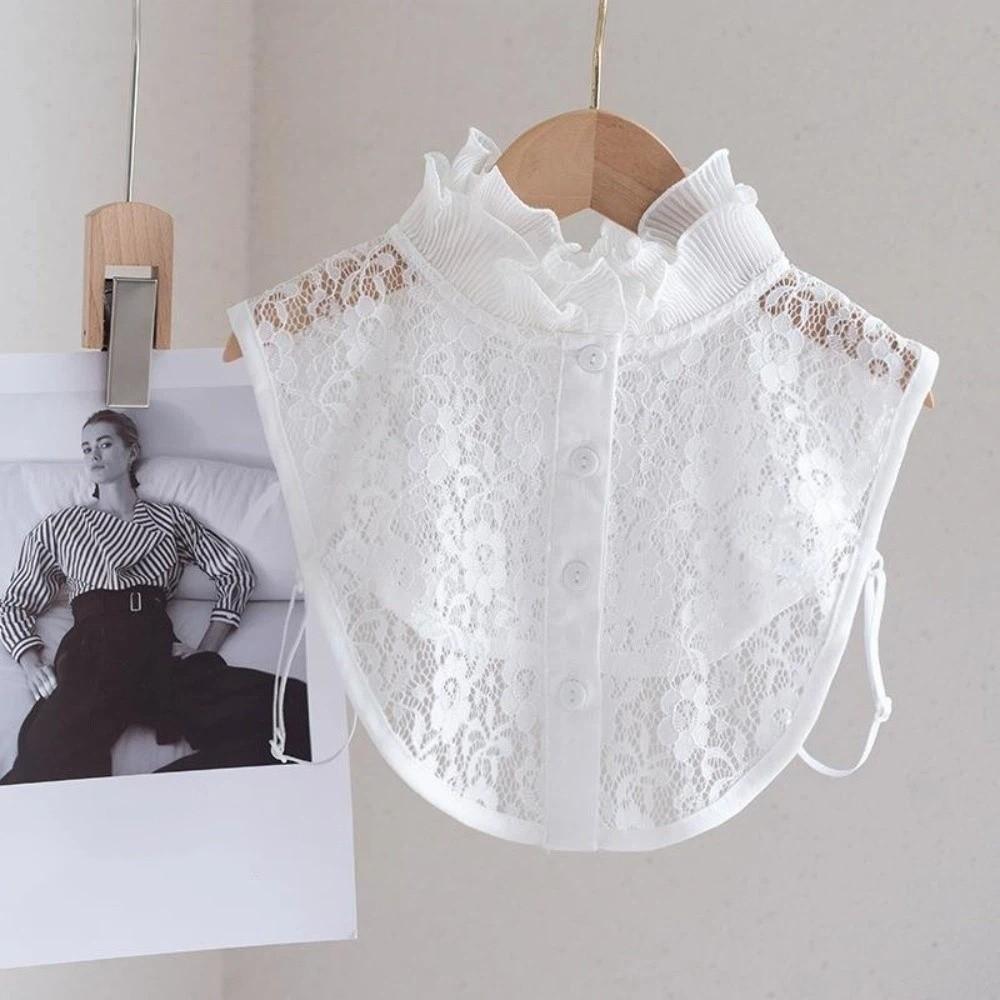 

Elegant Lace Lapel Half Shirt Easy To Match Adjustable Neckline Clothes Accessory білий