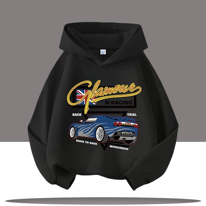 2025 New Vintage Car Children's Hooded Sweatshirt with Cartoon Print, Boys' Sportswear, Girls' Casual Top, Fall-winter Clothing