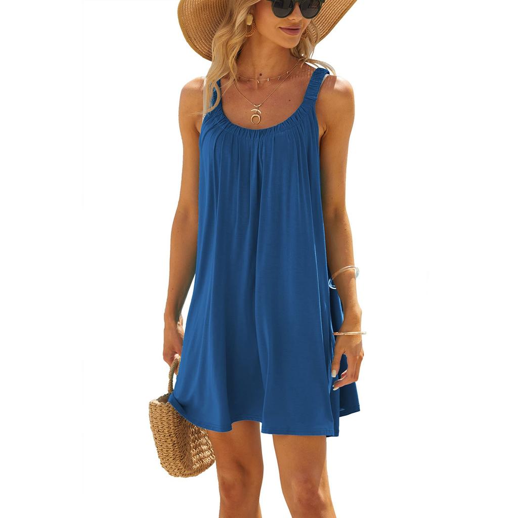 Vestido suspensório sexy de verão feminino sem mangas cor sólida vestido tipo sling