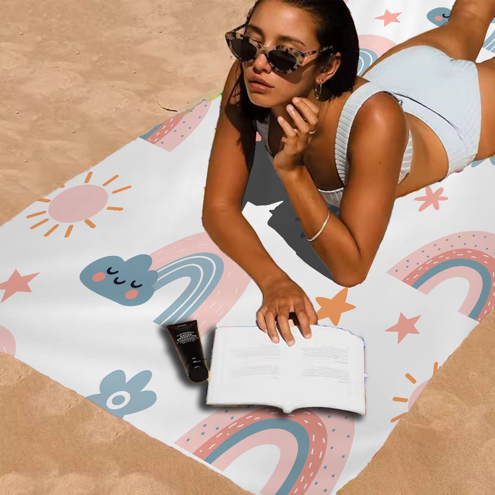 Cartoon Rainbow Print Beach Towel Colorful Bath Towels For Girl Microfiber Quick Dry Sand Free Beach Yoga Spa Gym Pool