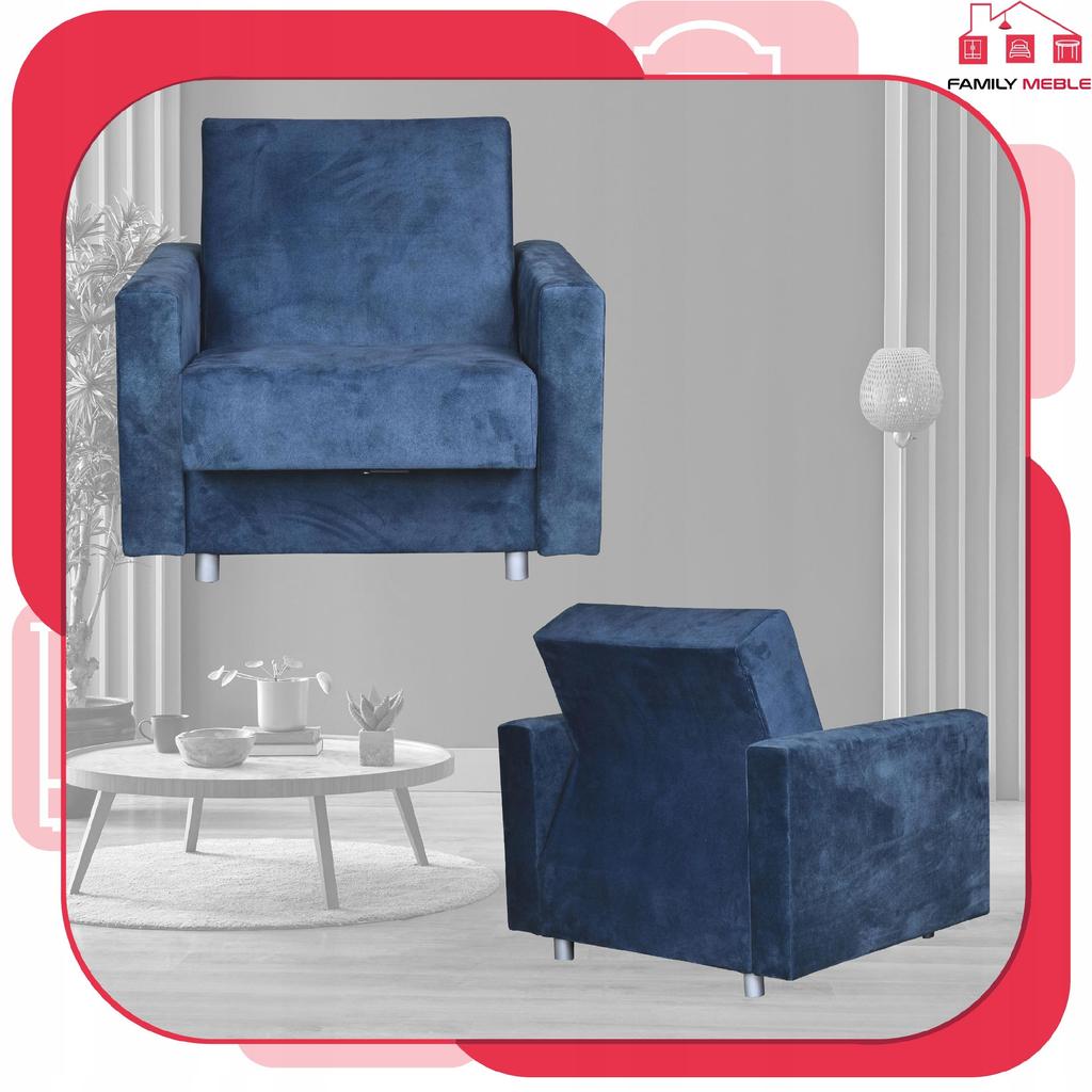 Alicja Reclining Armchair for Sleeping with a Container Family Meble Jeans Blue