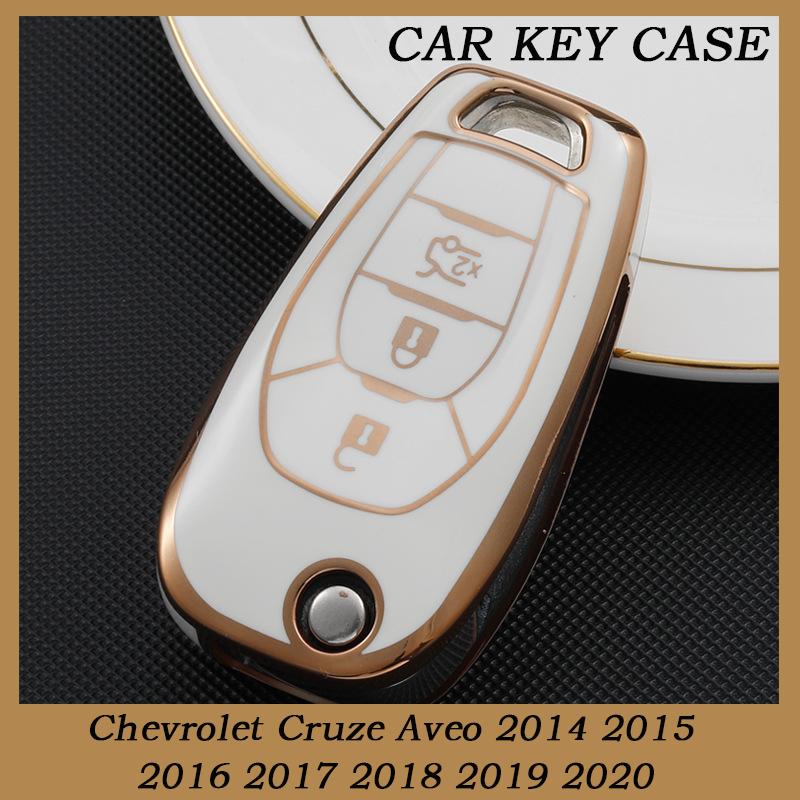 

Golden-edged TPU Car Flip 3 Button Key Case Protective Cover For Chevrolet Cruze Aveo 2014 2015 2016 2017 2018 2019 2020 Accessories чорний