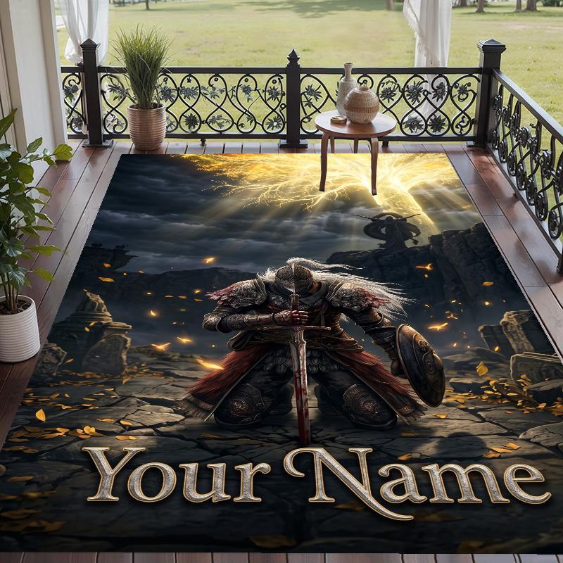 Custom Name Elden Ring Crystal Velvet Floor Rug Personalized Text Soft Carpet Home Decor