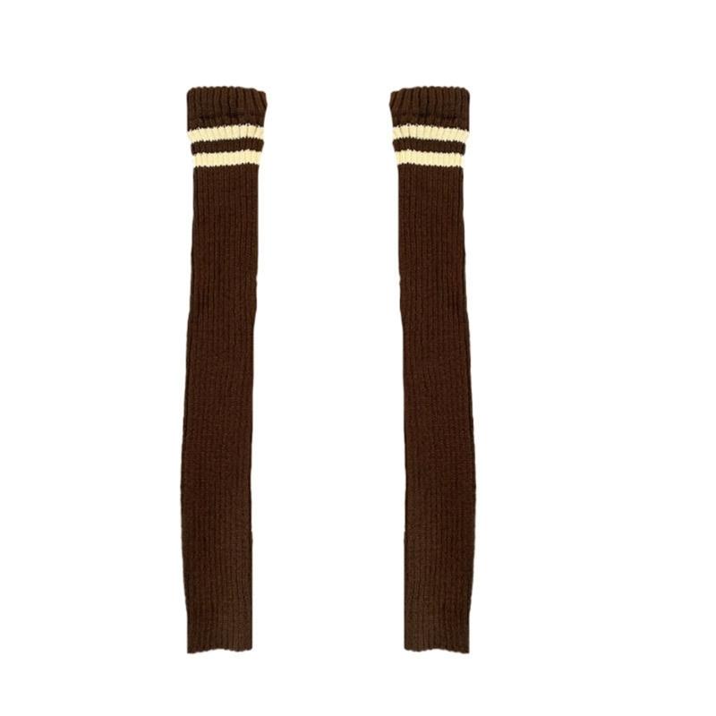 Women Thicken Ribbed Knit Leg Warmer Preppy Style Double Striped Leg Covers Snow Boot Cuffs Over Knee Stacked Long Socks