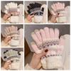 Thickened Christmas Knitted Gloves Wool Winter Mittens Simple Full Finger Gloves  Women