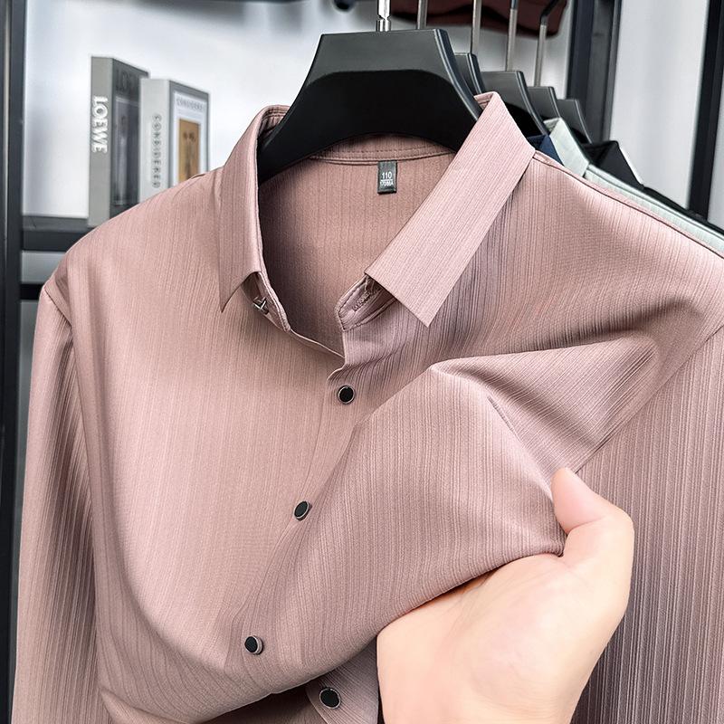 Autumn Shirt Men s Long Sleeve Lapel Collar Wrinkle-Resistant Casual M