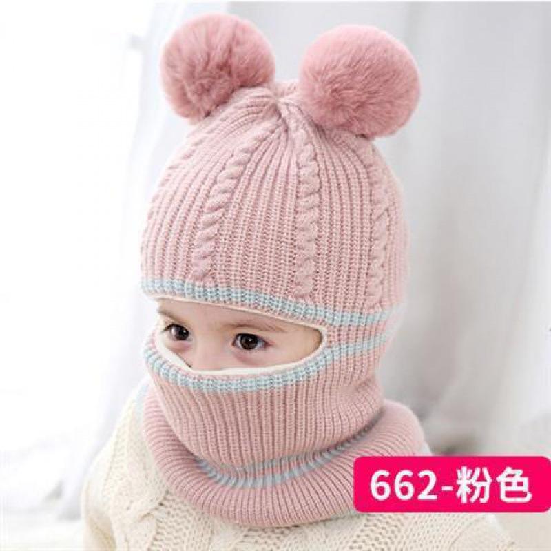 Children's hats autumn and winter fleece thickened warm wool hats - year old boys and girls baby scarf face protection hat
