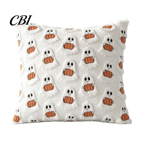 Halloween Party Supplies Ghost Cushion Cover, Plush Embroidered Throw Pillow 18x18 Cute Cover Inch Case for Home Sofa Bed Decor Holiday Covers