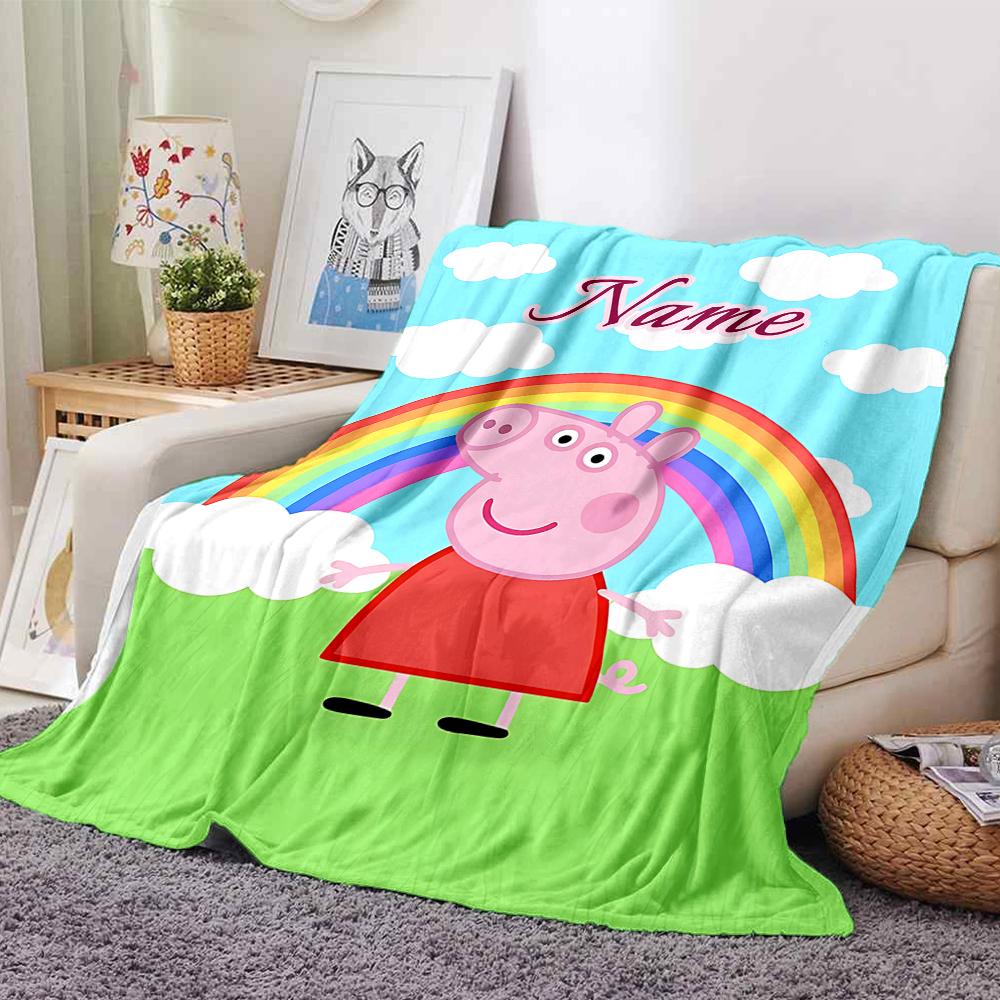 Custom Name Peppa Pig Family Adventure Party Blanket For Couch Bed Plush Cozy Fuzzy Blanket Super Soft Warm Blankets For Fall And Winter 0916108