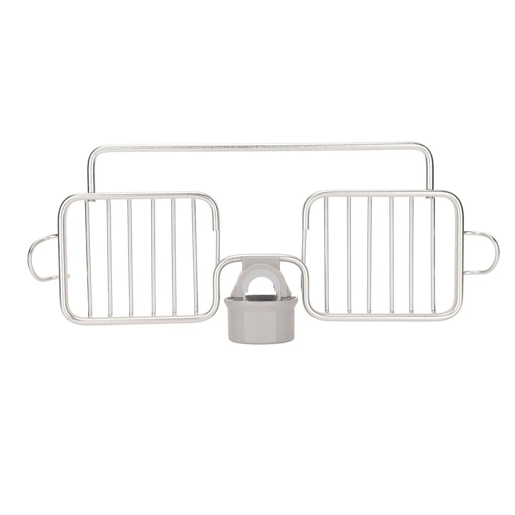 Faucet Storage Shelf Aluminum Plastic Two Containers with Towel Rod for Sponge Rag Kitchen Bathroom