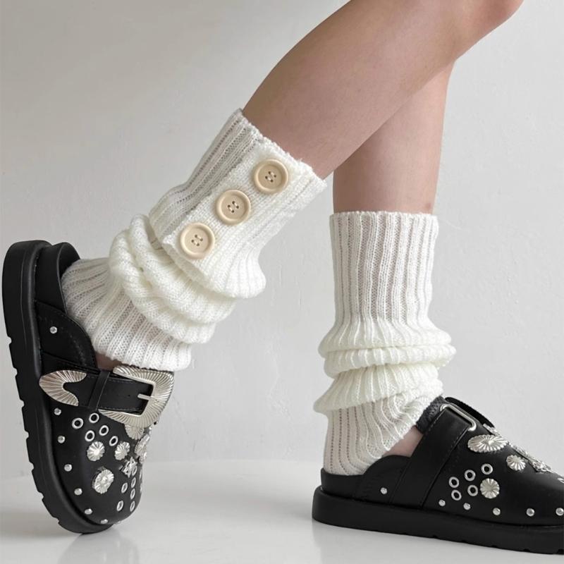 Lolitas Leg Warmers for Women Girls Button Leg Warmer Winter Knitted Long Socks Gothic Harajuku Leg Cover Streetwear