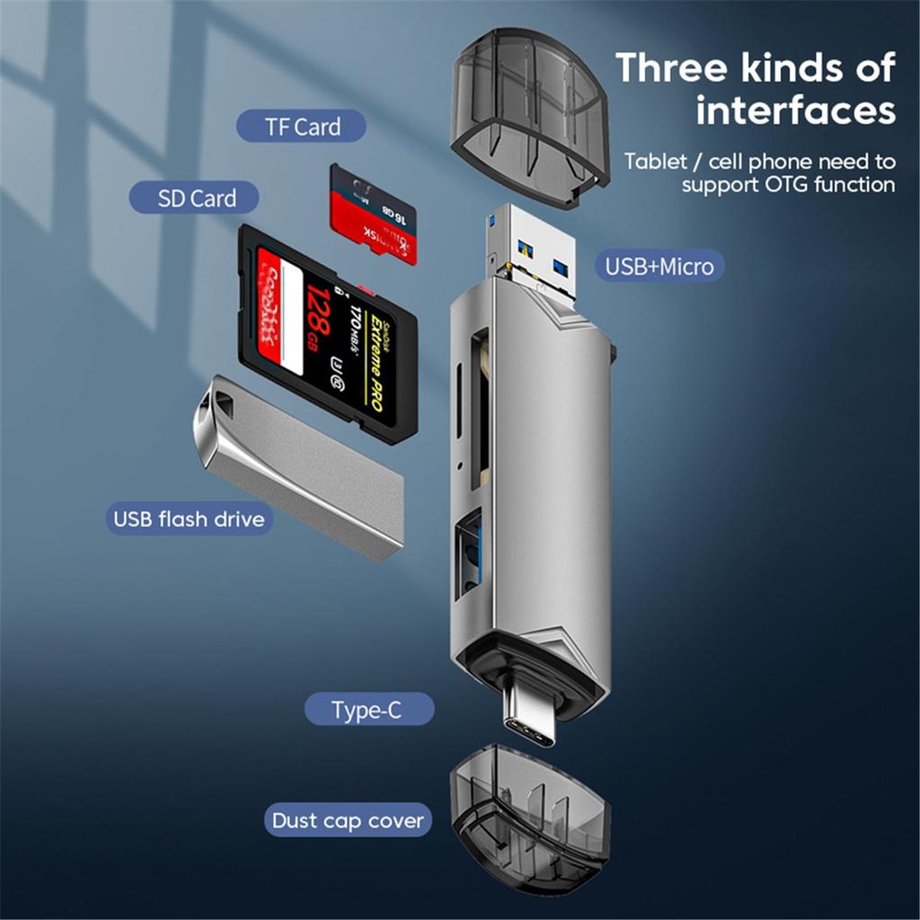 6 in 1 Card Reader USB3.0 to Type C Micro USB Universal OTG Adapter Multifunctional Adapter SD TF High-Speed Transmission