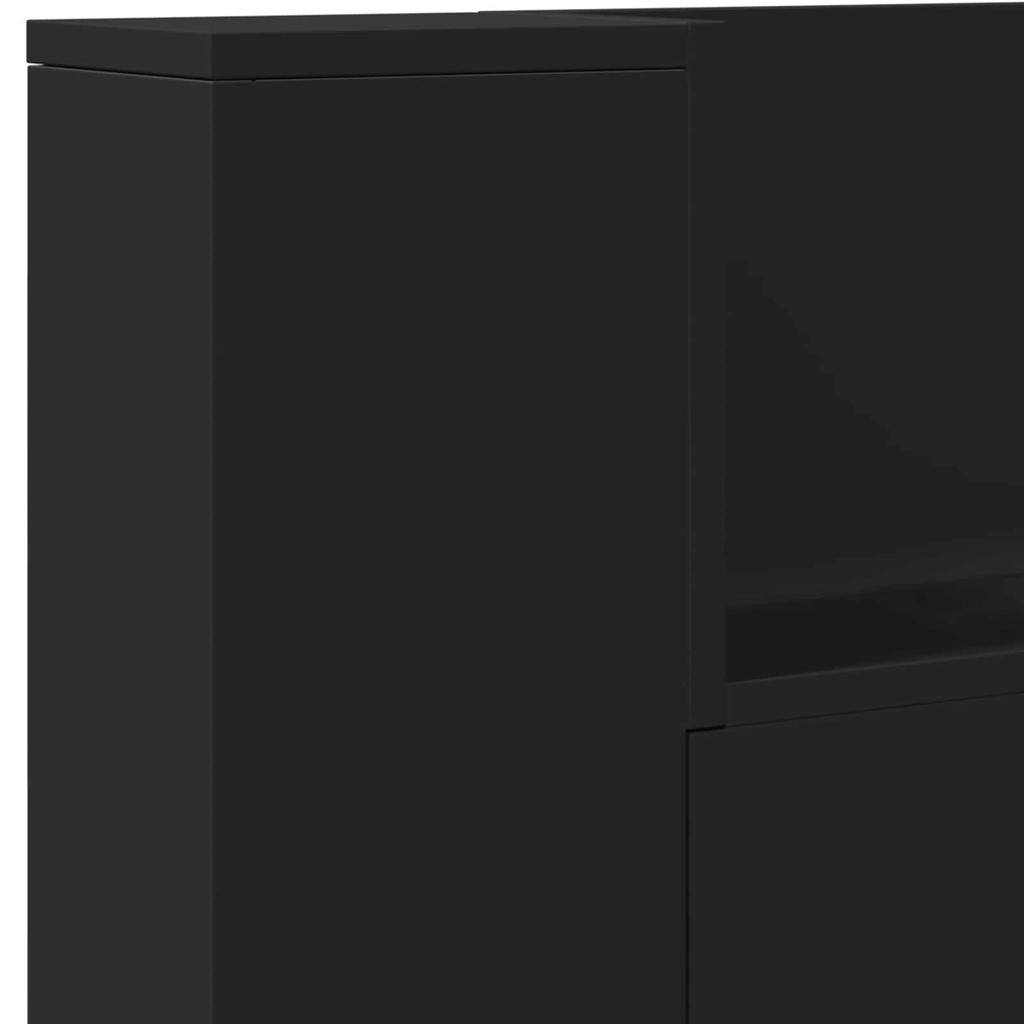 Storage Headboard with LED Lighting Black Engineered Wood