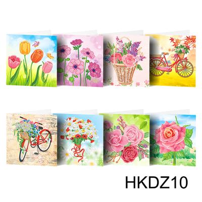 8pcs 5d Diamond Painting Cartoon High-definition Flower Pattern Holiday Greeting Card Great Gifts