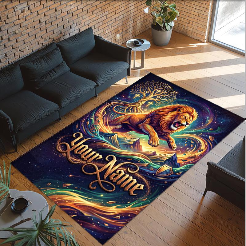 Leopard Theme Crystal Velvet Floor Rug Personalized Custom Name Text Warm Carpet Home Decoration