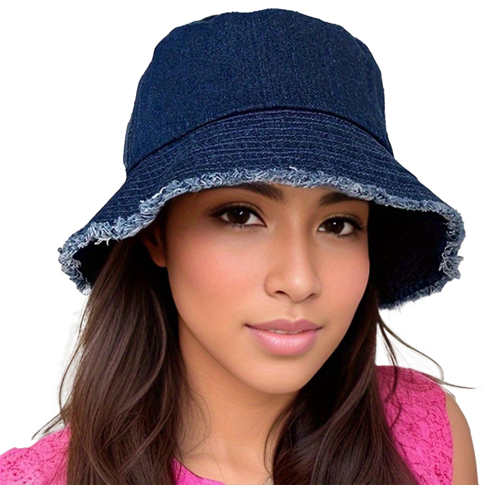 

Denim Style Bucket Hats for Women Summer Spring Collection Wide Brim Sun Protect Round Crown Outdoor Beach Travel Accessories темно-синий