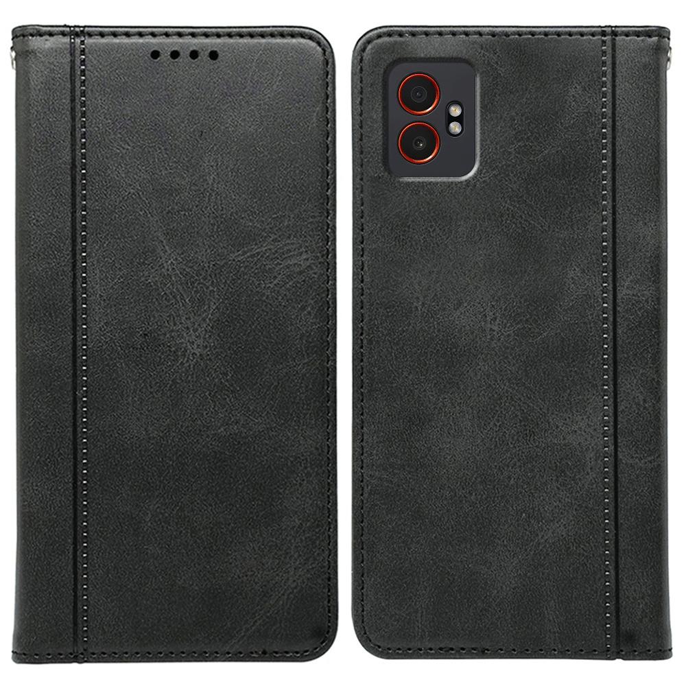 

For Samsung Galaxy XCover7 Pro Case Hidden Magnetic Closure Calf Texture Leather Phone Cover Black