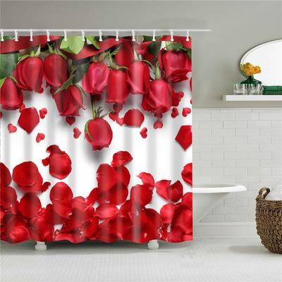 Tenda da bagno in stile giapponese con fiori di ciliegio e rosa rossa, tenda da bagno, tenda da bagno in poliestere impermeabile Frabic con ganci
